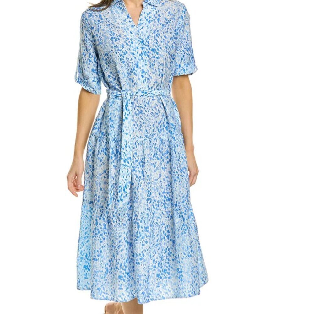 J.McLaughlin Janelle Silk-Blend Dress Blue White Size Small Easter Spring Summer
